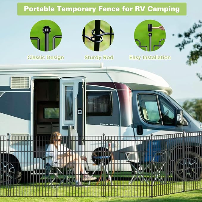 4 Panels No Dig Garden Fence Animal Barrier, 48in(H) × 10.5ft(L) Decorative Metal Outdoor Dog Fence, Rustproof Pet Fencing for Yard, Patio, Flower Bed -Temporary Fencing| Easy to Install