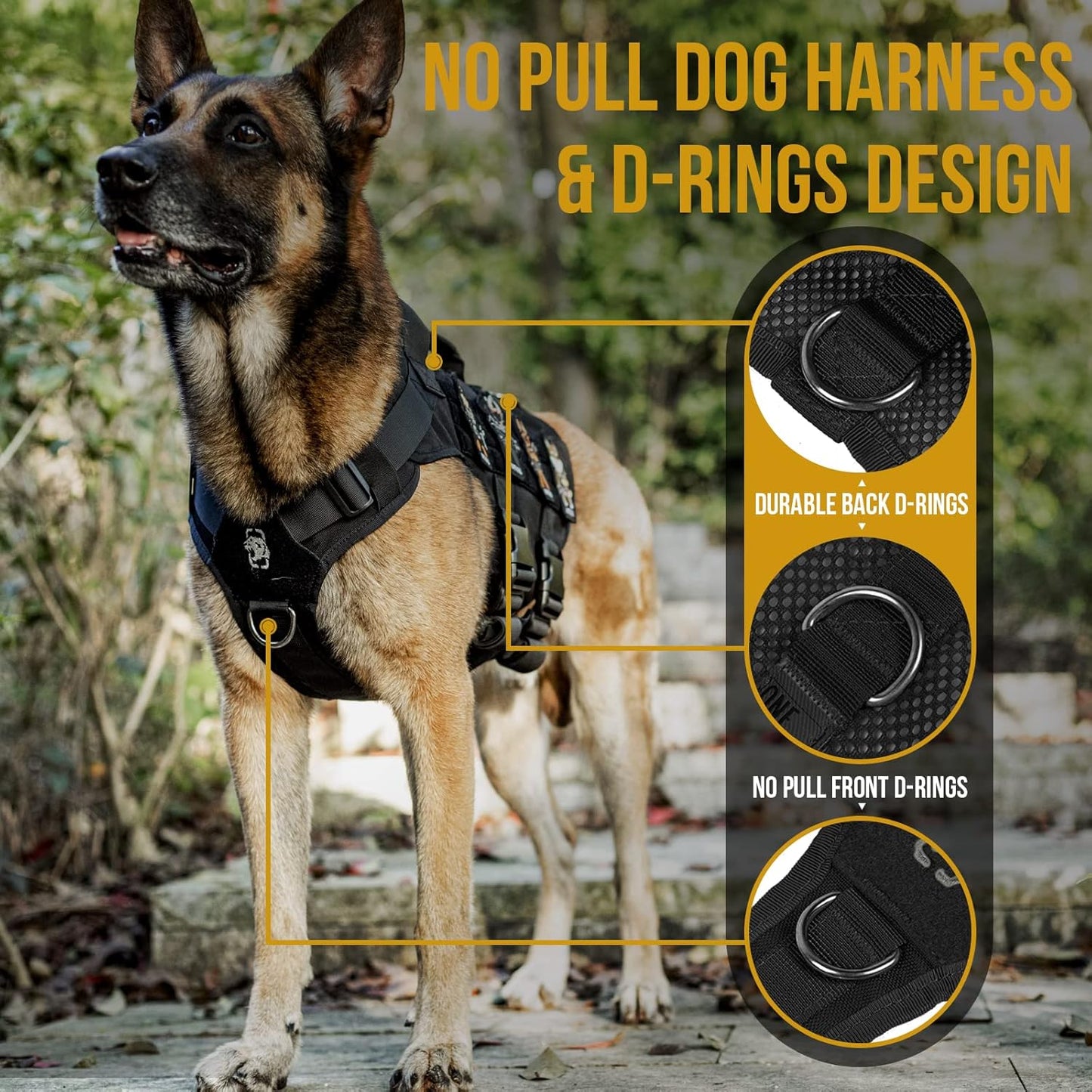 OneTigris No Pull Tactical Dog Harness for Medium Dogs, Mesh Design Breathable Military Dogs Molle Vests with Handles, Service Dog Vest Harness for Walking Hiking Training (L, Black)