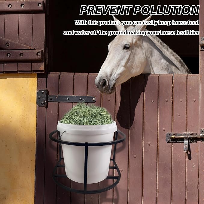 1 Pcs Horse Feed Pail Wall Mount,Heavy Duty Metal Wall Mount Water Bucket Holder for Horses Feed,Barn,Farmhouse Supplies(5 Gallon,Black)