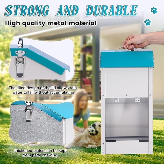 Galvanized Gravity Automatic Dog Feeder,15 Lbs Outdoor Dog Feeders and Dog Food Dispenser with Stainless Steel Feed Shovel for Small and Medium Sized Dogs (15 lbs)