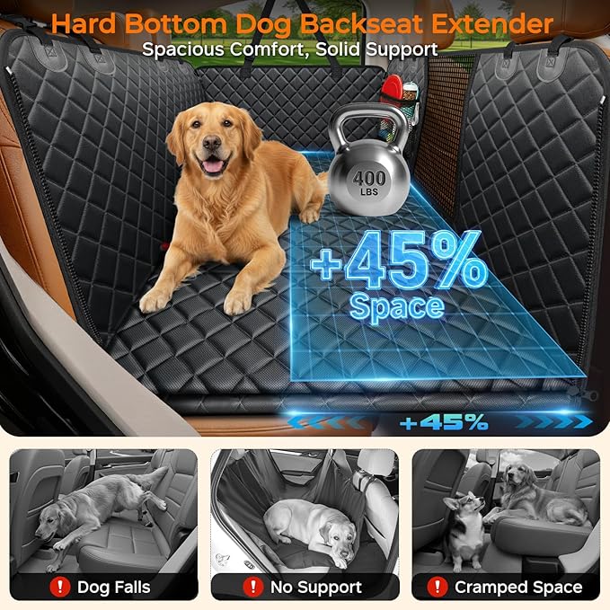 URPOWER Hard Bottom Dog Car Seat Cover for Pets 100% Waterproof Seat Cover Hammock 600D Heavy Duty Scratch Proof Nonslip Durable Soft Back Seat Covers for Cars Trucks and SUVs