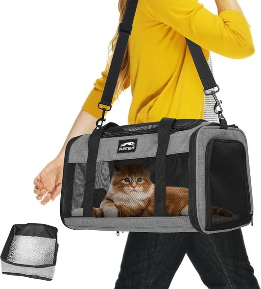Pet Carrier Airline Approved, Soft Sided Cat Carrier for Small Pets up to 13 lbs, TSA Approved Dog Travel Bag, Portable Soft Sided Pet Carrier for Kittens and Puppies (Gray, Travel Litter Box)