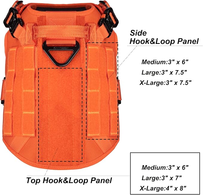 ICEFANG Tactical Dog Harness for Medium Dogs,Full Metal Buckles Dog Vest | with MOLLE, Reflective,Adjustable,2 Leash Clips,Control Handle,No Pull,Soft Padded,Orange,Medium
