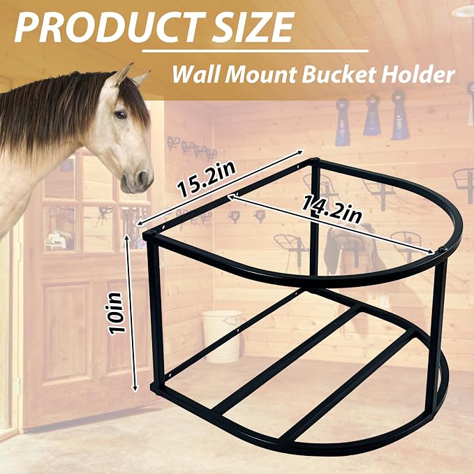 1 Pcs Horse Feed Pail Wall Mount,Heavy Duty Metal Wall Mount Water Bucket Holder for Horses Feed,Barn,Farmhouse Supplies(5 Gallon,Black)