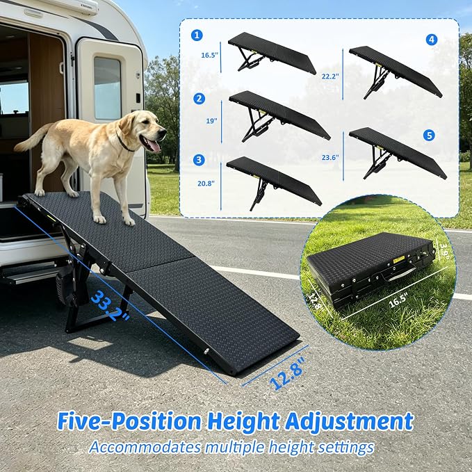 Dog Ramp for Car SUV, Adjustable Pet Ramp with Multiple Height Settings, Folding Portable Dog Ramp for Small Large Dogs, 90 lbs Capacity, Stairs for Bed Sofa and Vehicle
