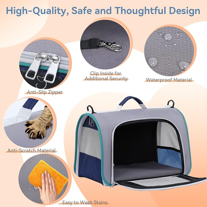 A 4 Pet Cat Carrier, Airline Approved Pet Carrier for Small Medium Cats Dogs Puppy with Safety Tether, Lightweight EVA Soft-Sided Bag, Anti-Collapse for Plane Car Train Vet