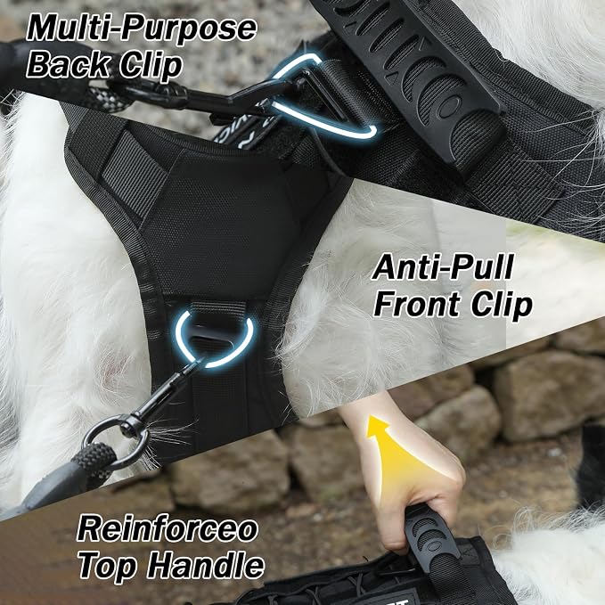 No Pull Tactical Dog Harness Medium Sized Dog, Service Dog Vest, M, Black | Tactical Dog Vest Harness and Leash Set, Adjustable Military Service Dog Harness with Handle for Medium Large Dogs