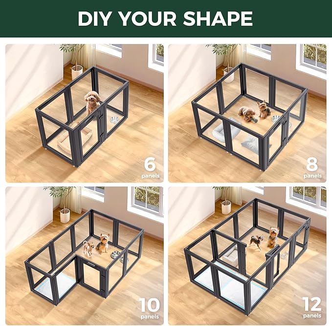 FXW AuraSpace Acrylic Indoor Dog Playpen for Puppies and Small Dogs, 24 Inch, 6 Panels, Black