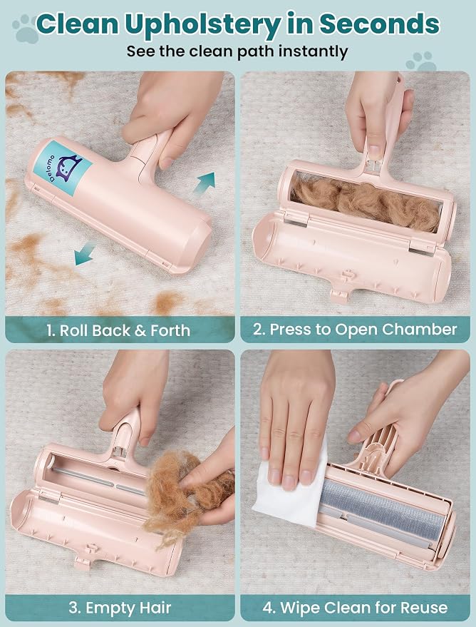 DELOMO Pet Hair Remover Roller: Reusable Lint Roller with Large Fur Bin - Portable Cat and Dog Hair Remover for Couch, Bedding, Car, Rugs & Furniture, Effective and Eco-Friendly, for Multi-Pet Homes