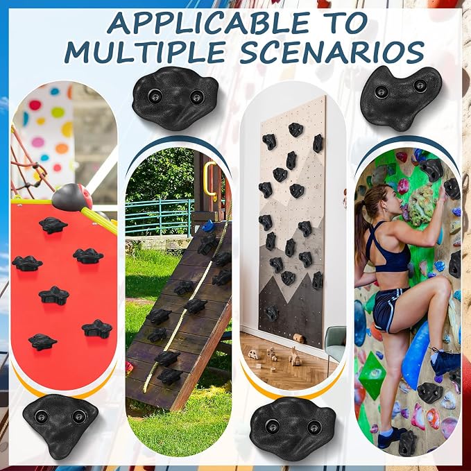 Soulchen 30 Pcs Rock Climbing Holds for Climber 3 Shapes Extra Large Rock Climbing Stone Wall Grips with Wrench, Screw for Indoor and Outdoor Playground Backyard Park (Black Classic Style)