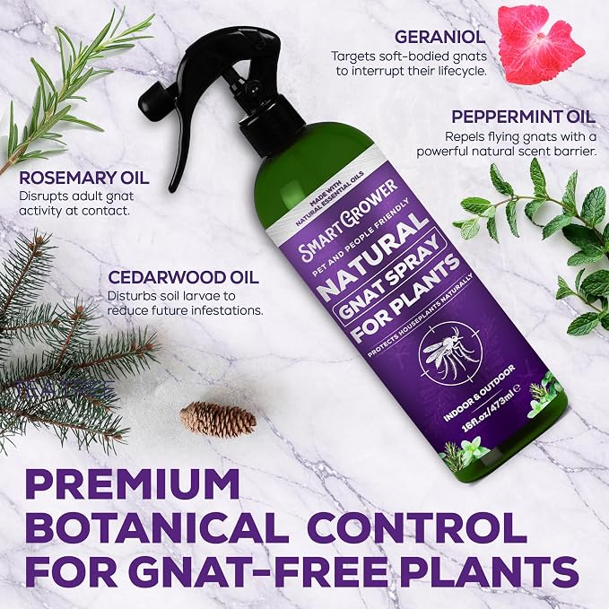 Natural Gnat Spray for Plants (16oz) – Fungus Gnat Killer for Indoor Plants – Essential Oil Plant Bug Spray – Ready to Use – Pet and Family Friendly, Houseplant Insect Control - Smart Grower