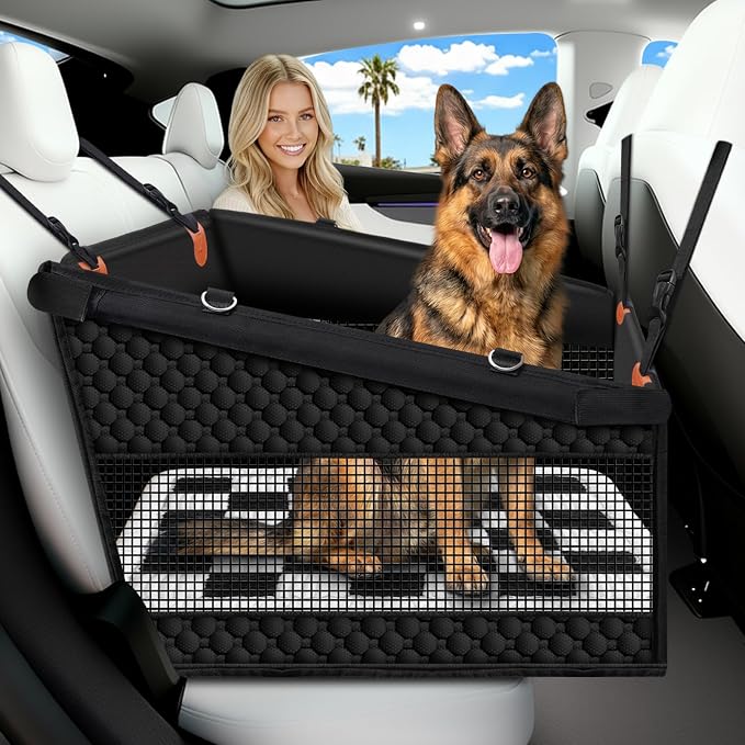 XL Checkered Large Dog Car Seat Cover with Dog Bed Mat for Back Seat Half - Single Seat Travel Hammock Extender, Waterproof Hard Bottom for Medium & Large Dogs, Car SUV Truck Vehicle