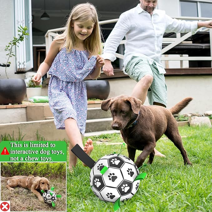 Amasiver Dog Soccer Ball Toys, 8'' World Cup Dog Soccer Ball with Straps, Dogs Birthday Gifts, Water Toy, Herding Ball, Durable Balls for Large Medium Pet, Outdoor Dog Toy (8 Inch-Large)