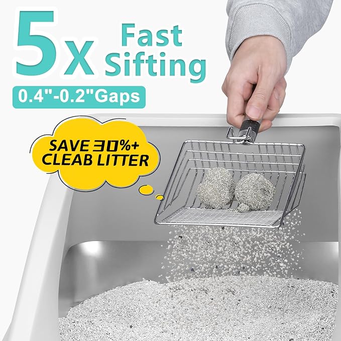 Stainless Steel Litter Box | XXL Deepened 8" Design Enclosed Box with Lid for Big Cats | High Sided, Anti-Urine Leakage | Non-Stick Bottom & Includes Litter Mat & Metal Scoop