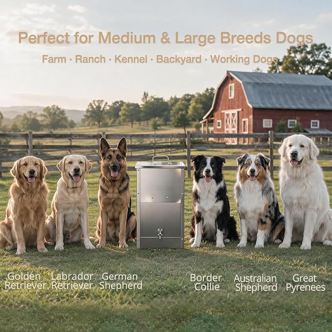 Automatic Dog Feeder Large Breed Kennel, Gravity Dog Feeder 25 Lbs | Dual Lock Secure Prevent Overeating, Viewing Window & Side Handles Ease to Refill Move, Suit Medium & Large Dogs, Farm