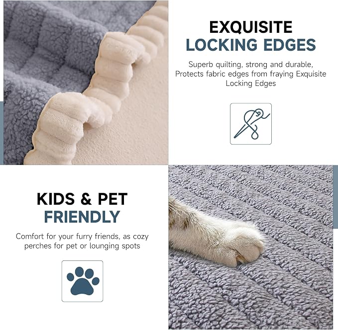 OTOB Sofa Covers for 3 Cushion Couch Washable, All Seasons Fuzzy Non Slip Kids & Pet Friendly Dog Bed Mats Couch Cover, Soft Plush Sofa Slipcovers Furniture Protector (Light Gray, 27.6" x 70.9'')
