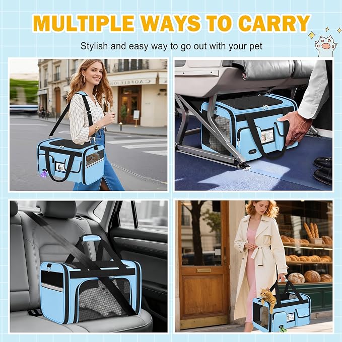HUANLANG Cat Carrier Airline Approved,Soft-Sided Dog Carriers for Small Dogs Medium Cats,Pet Travel Carrier Up to 20 Lbs,Collapsible Cat Bag