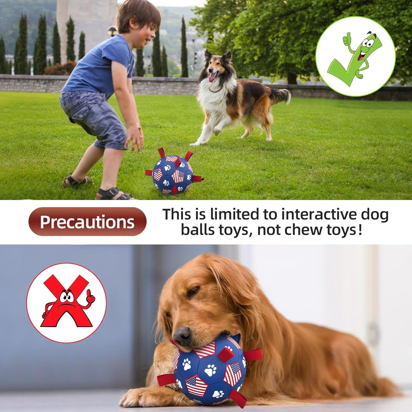 QDAN Dog Toys Soccer Ball with Straps, Durable Balls for Large Dogs, Beach Pool Dog Water Toy, Puppy Dog Birthday Gifts (8 Inch)