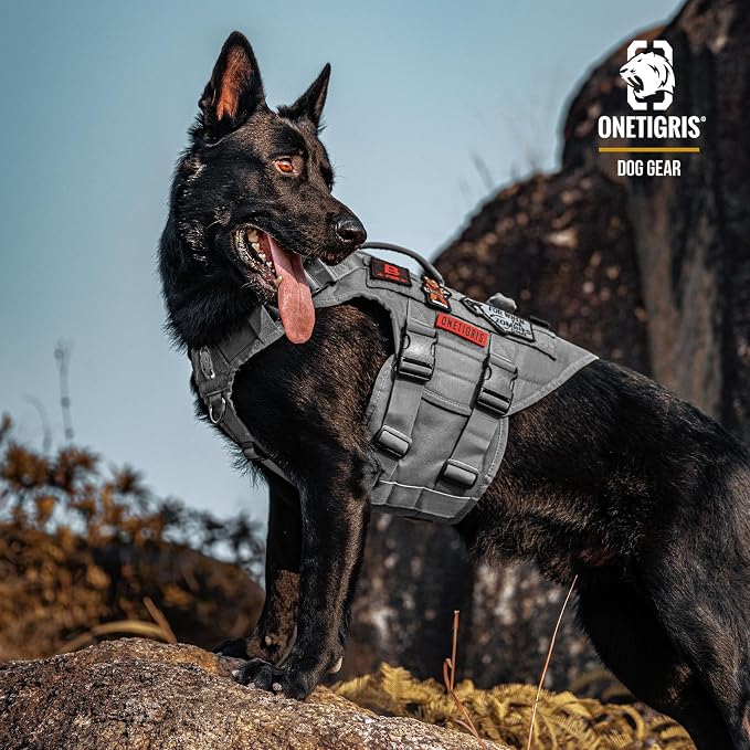 OneTigris Large Tactical Dog Harness, No Pulling Adjustable Dog Vest Harness, Heavy Duty X Destroyer Dog Harness with Handle, Large Hook and Loop Panels for Patch