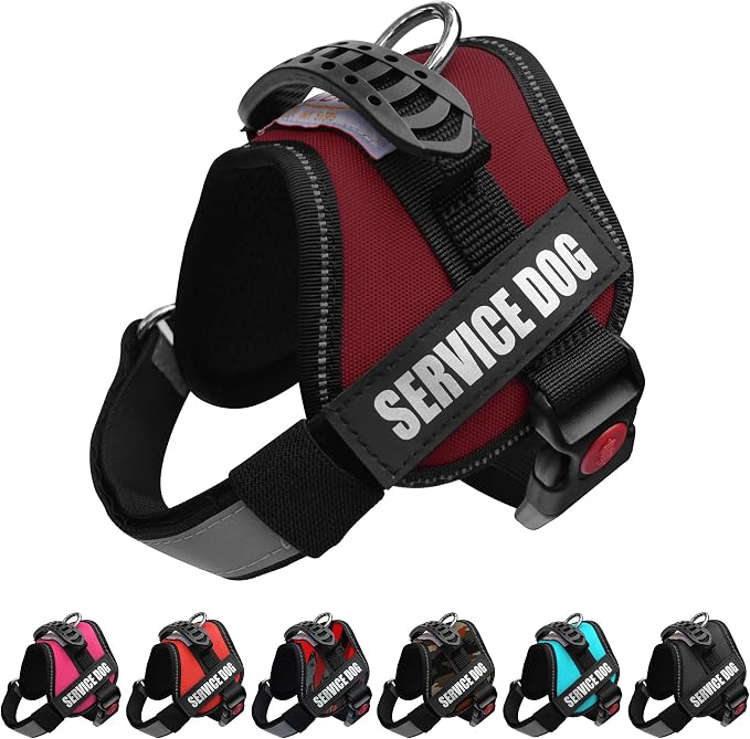 Service Dog Vest Harness – Reflective Service Animal Vest, No-Pull Harness with Handle & Mesh Padding – Sizes XXS-XL for Puppies – 2 Removable Service Patches Included (XXS, Maroon)