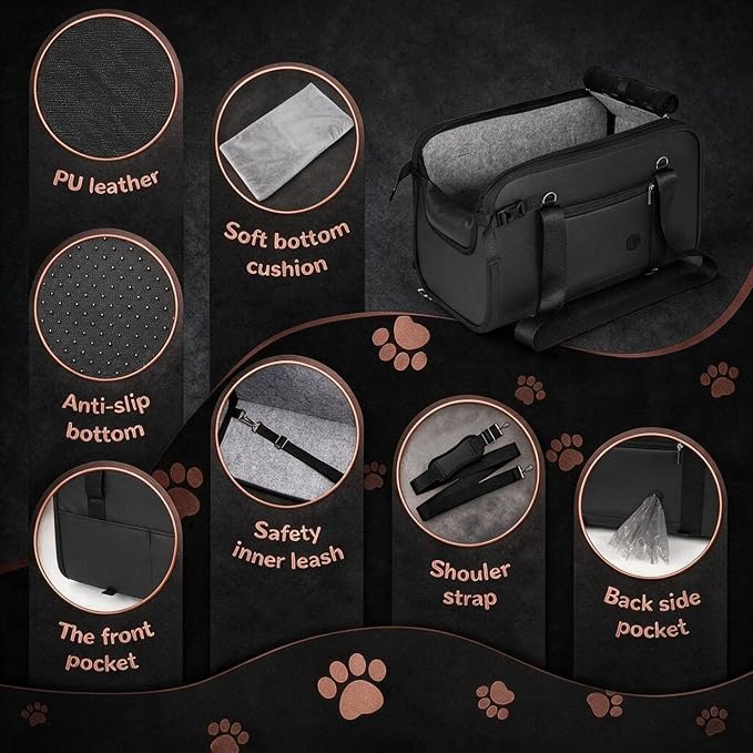 YUDODO Large Dog Car Seat for Center Console 10-18lbs, PU Booster Bed | Portable Puppy Cat Seat, Waterproof, Wipe Clean, Safe & Durable, Side Pockets, for Truck & SUV-Width>9.5in, Anti-Slip, Black