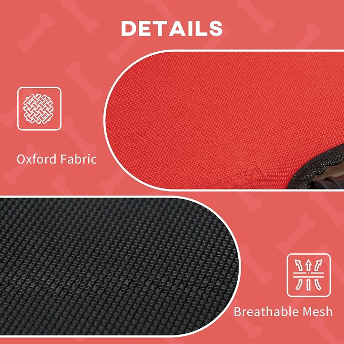 PawHut Elevated Dog Bed with Removable Canopy, Outdoor Dog Cot with UV Protection Canopy Shade, 48 inch Large Pet Bed for Camping, Red | Large Pet Bed, Outdoor Dog Cot, UV Protection Shade, Camping