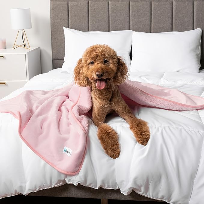 PetAmi Waterproof Dog Blanket for Small Medium Dogs, Pee Proof Pet Blanket for Couch Bed, Reversible Water Proof Blanket for Puppy Indoor Cat, Soft Dog Fleece Blankets Washable, 24x32 Pink