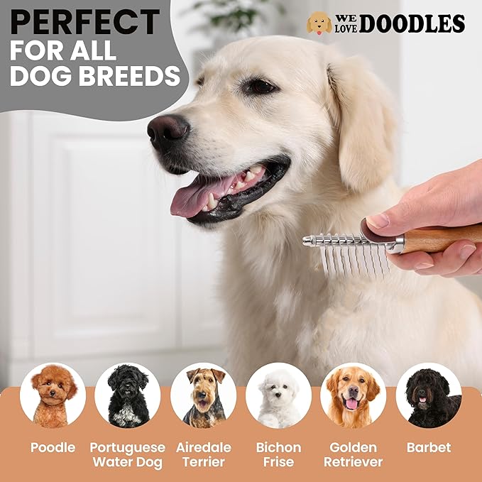 We Love Doodles Dog Dematting Brush & Rake, Dog Detangler Spray (Ocean Breeze) for Dogs, Bundle - Stainless Steel Blades - Made in the USA