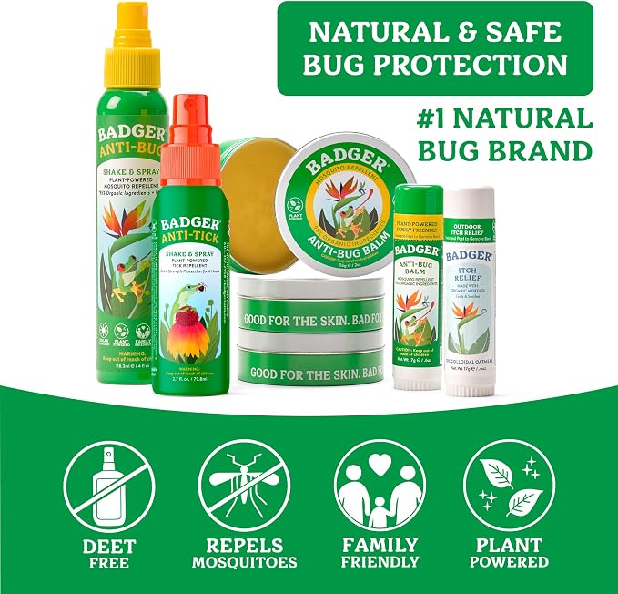 Badger Bug Spray, 3-Hour DEET-Free Mosquito Repellent, Family Friendly, Citronella & Organic Essential Oils, Natural & Vegan Insect Repellent Spray, 8 fl oz Family Size Aluminum Bottle, 2-Pack