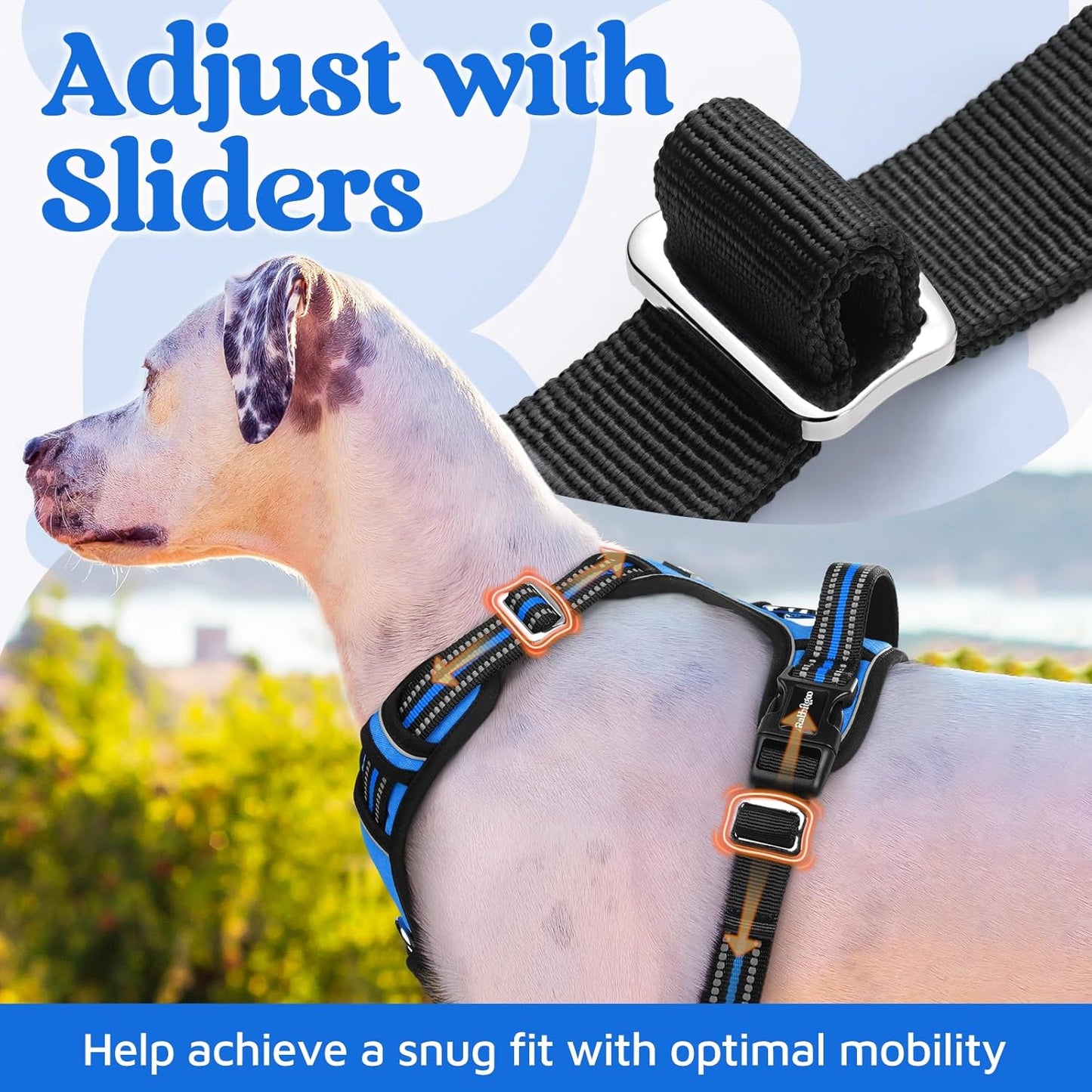 rabbitgoo Dog Harness for Large Dogs, No Pull Pet Vest with 3 Buckles, Adjustable Soft Padded Pet Harness with Easy Control Handle and Reflective Strips, Blue, XL