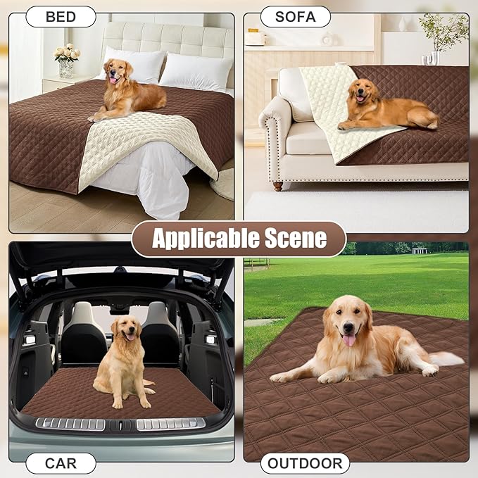Smiry Waterproof Dog Bed Cover Pet Blanket, Soft Washable Dog Blanket for Furniture Bed Couch Sofa Reversible, Checkered (30"x53", Brown/Beige)