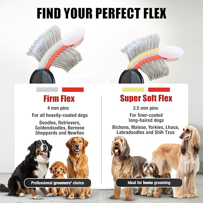 FlexIt Flexible Slicker Brush for Dogs - Professional 3-in-1 System & Video Trainings - Dual-Sided Dematting, Undercoating & Finishing Dog Grooming Brush by Groomers Helper (Double, Soft Flex)