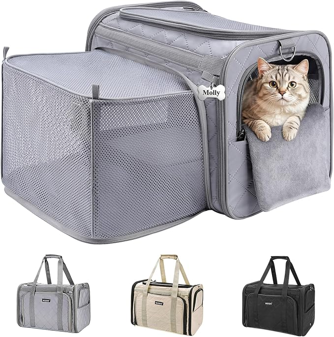 MIDOG Cat Carrier Soft for Small-Medium Cats Up to 25lbs, Airline Approved | Expandable Square Design,Comfort & Breathable Window,Equipped with anti-slip lock zippers and an internal safety leash