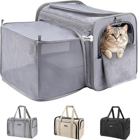 MIDOG Cat Carrier Soft for Small-Medium Cats Up to 25lbs, Airline Approved | Expandable Square Design,Comfort & Breathable Window,Equipped with anti-slip lock zippers and an internal safety leash