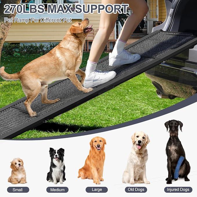 Dog Ramp for Cars 71" L × 17.2" W, Extra-Long Foldable Ramp | Dog Ramps for Large Dogs, Non-Slip Rug Surface for a Gentler Climb, 270 lbs Capacity, Easy to Carry & Store, Fits SUV/Truck