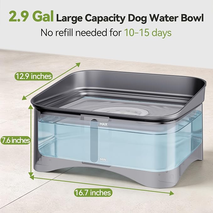 UPSKY 2.9Gal No Spill Dog Water Bowl, 4 Height Adjustable Elevated Bowl with Slow Drinking Feeder for Senior Dogs, Anti-Splash Floating Disk & Filter, Large Capacity for Large Dogs & Multi-Pet Homes