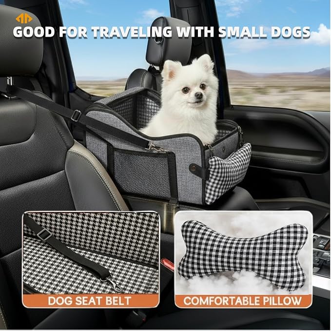 Center Console Dog Car Seat with Breathable Mesh Cover, Pet Puppy Car Seat, Middle Console Dog Armrest Booster Seat with Ventilated Mesh for Small Dogs&Cats,16.5''*9.8''*9''