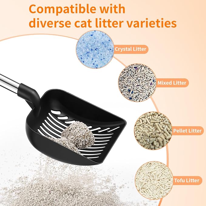 Yangbaga Metal Cat Litter Scoop: 32.3in Long Handle Litter Scooper | Heavy Duty Stainless Steel Pooper Scooper w/Deep Shovel-Detachable Non Stick Litter Sifter w/Foam Padded Grip-No Bending Back