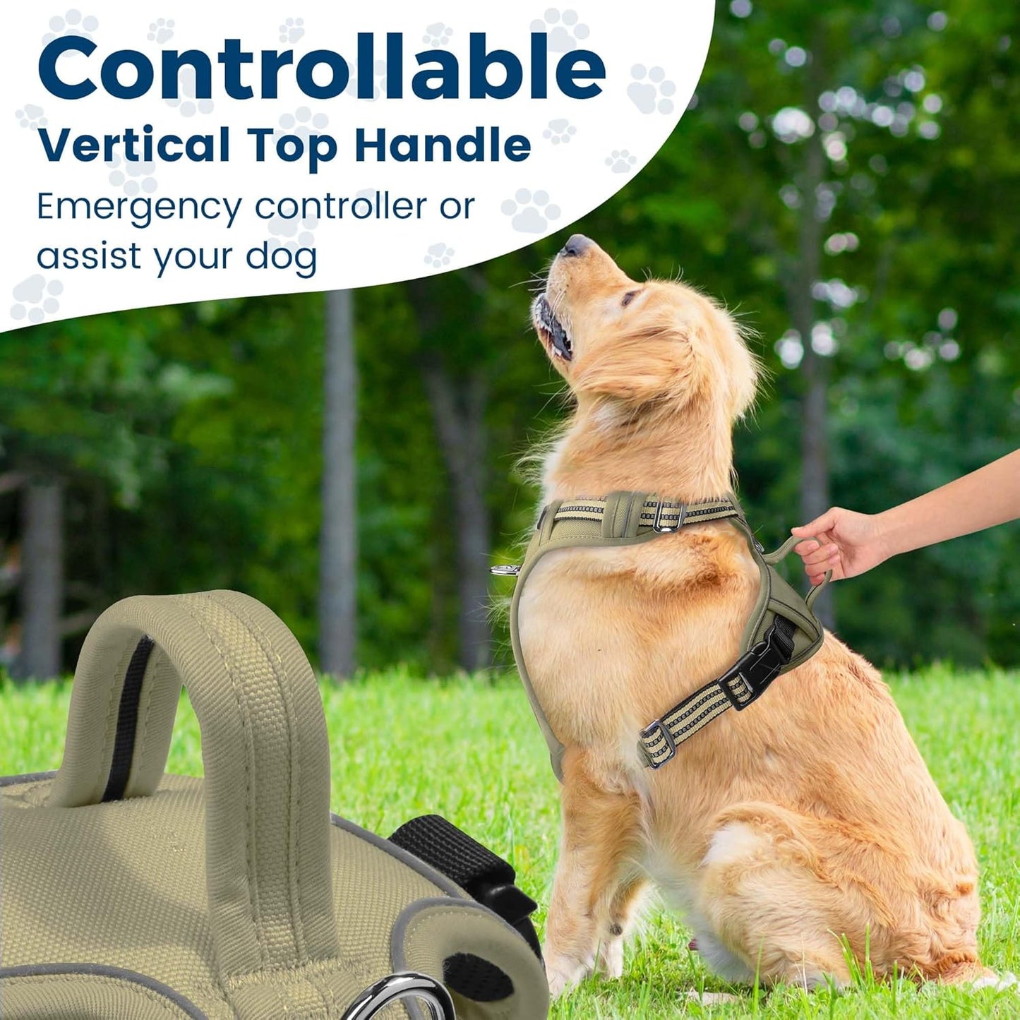 Funfox Dog Harness No Pull, Adjustable Pet Vest Harness, Super Soft Material with Vertical Handle Easy Control, Reflective Night Walking, 2 Leash Clips for XLarge Dogs, Army Green, XL