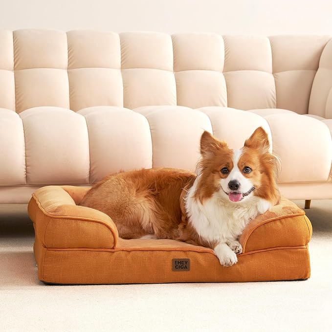 EHEYCIGA Orthopedic XXL Dog Bed, Waterproof Washable XL Big Pet Bed 48" | Non-Slip Bottom and Egg-Crate Memory Foam Extra Large Pet Couch Bed with Washable Removable Cover, Pumpkin Orange
