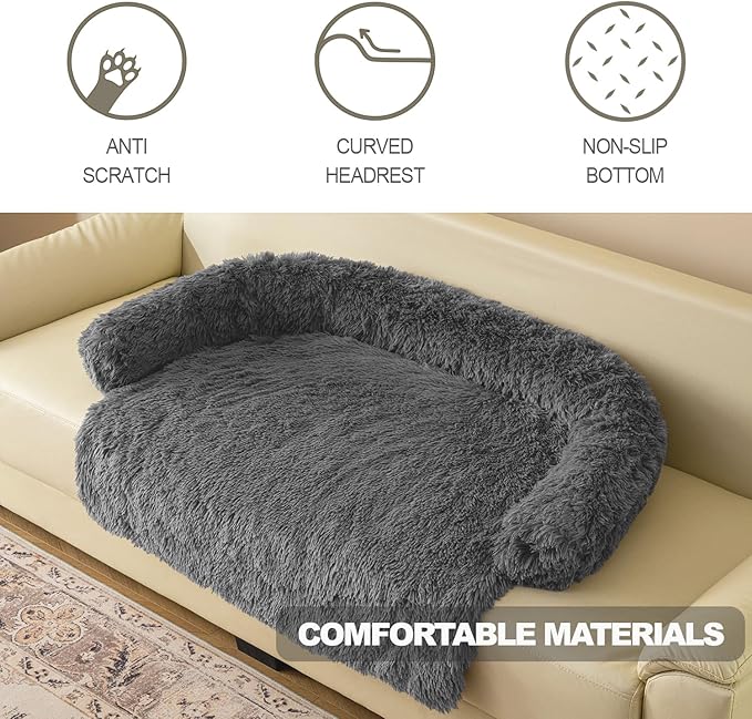 Luxurious Calming Dogs/Cats Bed Mats, Dog Pad Washable Removable Couch Cover, Plush Long Fur Mat for Pets, Waterproof Lining, Perfect for Small, Medium and Large Dogs and Cats (Beige, 45"x37")