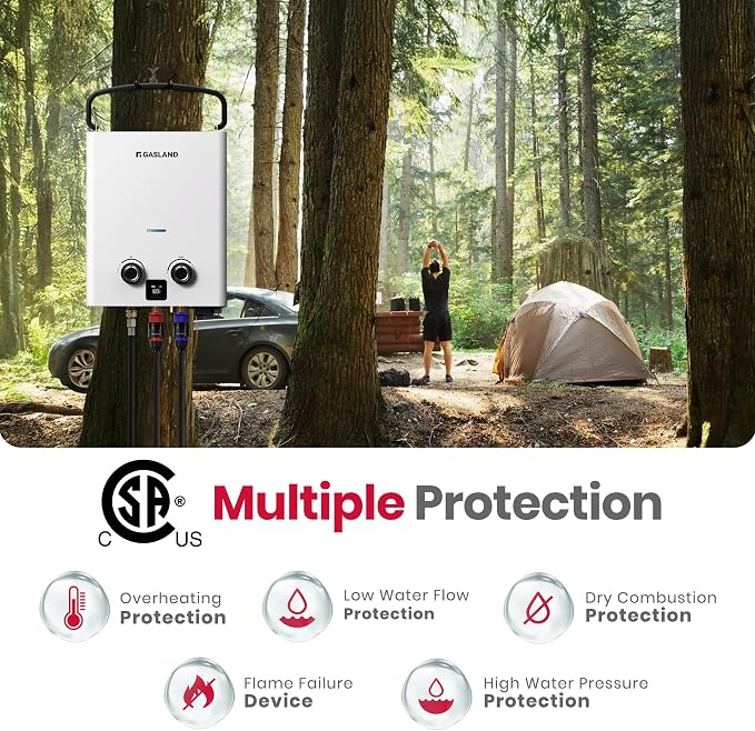 GASLAND Goshower G5 Portable Camping Hot Water Heater | 5L 1.32GPM |Compact | Propane Outdoor Shower for Camping, Off-Grid, Dog Station, Digital Display, Adjustable Temperture, Overheating Protection