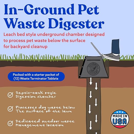 Doggie Dooley Pet Waste Digester - Leach-Bed Style - In-Ground Dog Waste Disposal System for 1 Large or 2 Small Dogs - Digester Starter, Made in USA, Black Plastic Tank with Silver Foot-Operated Lid