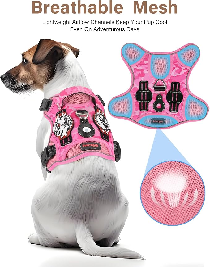 Petnanny Tactical Dog Harness No Pull Service Dog Vest M Jungle Camo | Tactical Dog Vest with breathable mesh & hook loop panel, no pull harness for walking training, adjustable fit