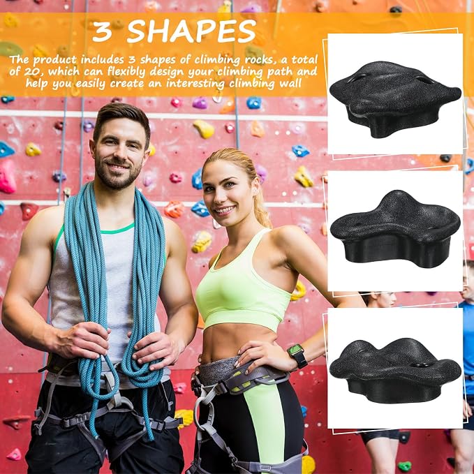 Soulchen 40 Pcs Rock Climbing Holds for Climber 3 Shapes Extra Large Rock Climbing Stone Wall Grips with Wrench, Screw for Indoor and Outdoor Playground Backyard Park