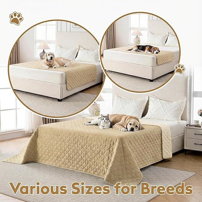 Waterproof Dog Blanket, Couch Cover for Dogs Washable, Reversible Dog Bed Cover, Couch Furniture Protector. (Dark＆Light Beige, 82 X 102 Inch - 1 Pack)