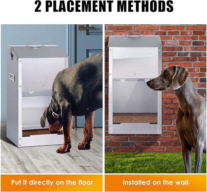 Automatic Dog Feeder Large Breed Outdoor, Stainless Steel Material | 25 Lbs Dog Dry Food Dispenser with Clear Flap Door, Gravity Pet Feeder Feeding Station, Sturdy and Durable, Wall Mountable