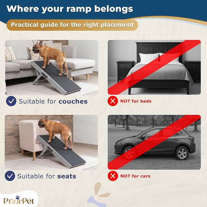 Dog Ramp for Couch – Non-Slip, Sturdy Build Foldable Wooden Dog Ramp – Supports up to 200 lbs – 7 Adjustable Heights (14"–20.5") – Enhanced Stability – Birchwood Pet Ramp for Small Dogs – Gray