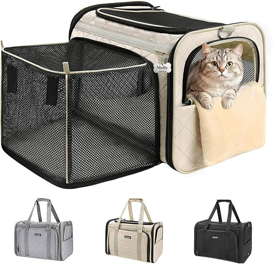 MIDOG Cat Carrier Soft for Small-Medium Cats Up to 25lbs, Airline Approved | Expandable Square Design,Comfort & Breathable Window,Equipped with anti-slip lock zippers and an internal safety leash