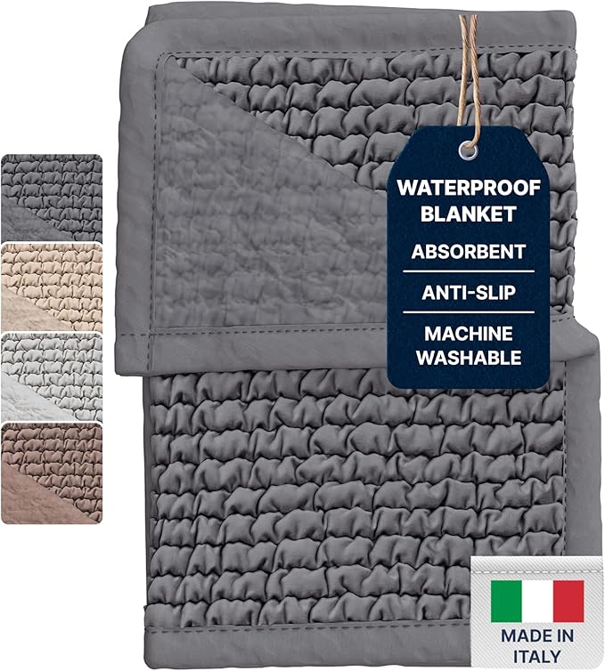 PAULATO BY GA.I.CO. Waterproof Blanket – 24x86” Changing Absorbent Pad for Incontinence – Machine Washable Stain-Resistant Protector for Couch Sofa or Bed – Reusable Waterproof Cover - Dark Grey